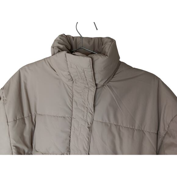 The Fifth Label Women’s Cropped Puffer Jacket Small Beige Taupe Zip Snap Closure - Picture 6 of 14